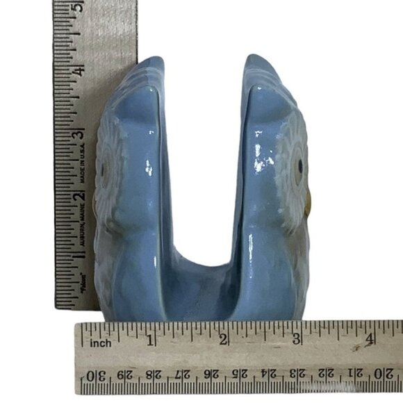 Owl Napkin Holder Ceramic Artisan Hand Painted Functional Counter Art Blue Tan - Picture 3 of 11